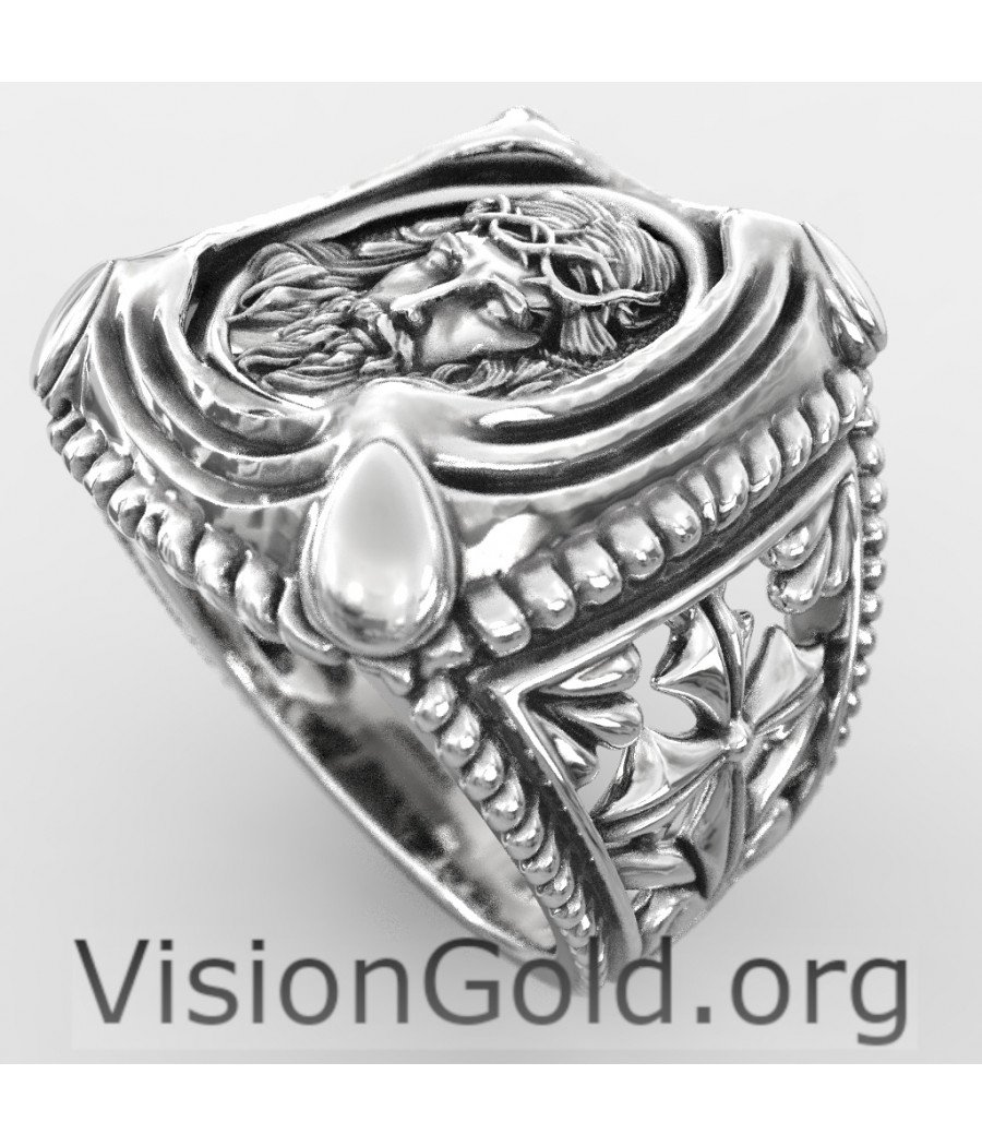 Silver Signet Jesus Ring For Mens 0659