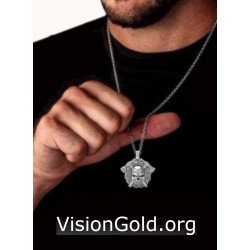 Χειροποίητο Ασημένιο Ανδρικό Κολιέ Νεκροκεφαλή 0168