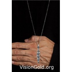 Χειροποίητο Ασημένιο Κολιέ Νεκροκεφαλή Σπαθί 0200