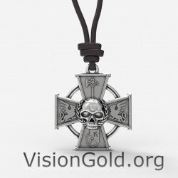 Skull 925 Silver Cross Necklace, Sterling Silver Gothic