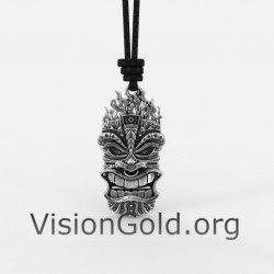 Χειροποίητο Ασημένιο Tribal Ανδρικό Κολιέ Μάσκα 0196