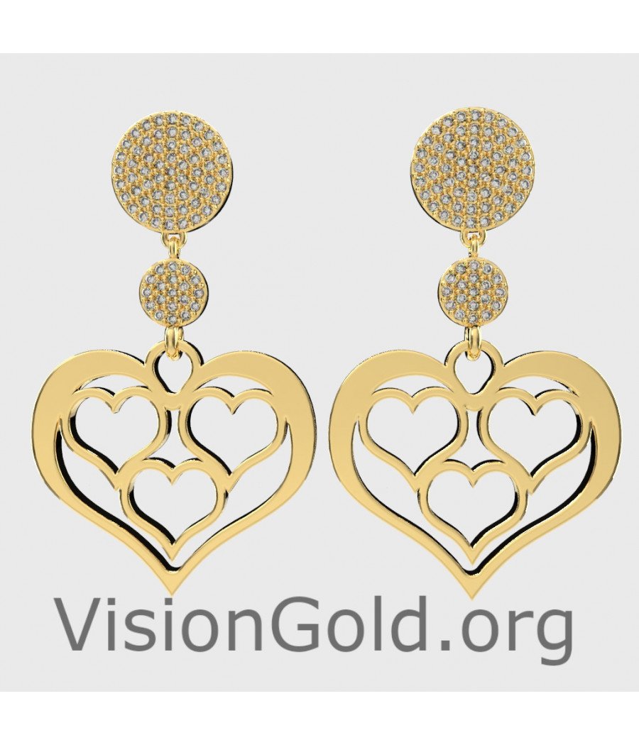 Μακριά Κρεμαστά Γυναικεία Σκουλαρίκια Καρδιές - Νυφικά