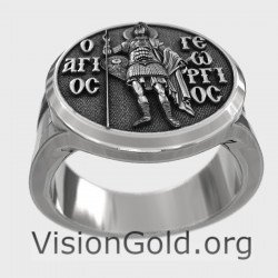 Silver Saint George Signet Ring Christian Jewelry Religious