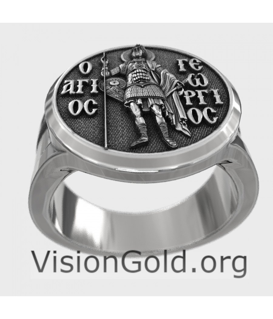 Silver Saint George Signet Ring Christian Jewelry Religious