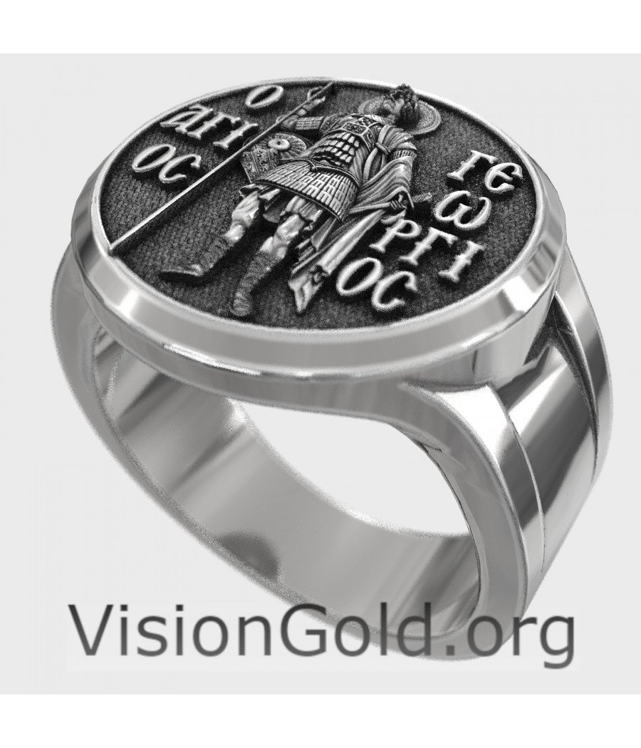 Silver Saint George Signet Ring Christian Jewelry Religious