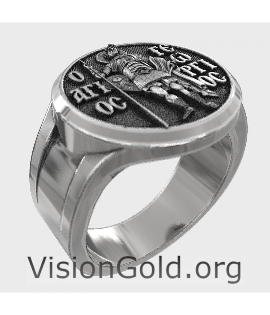 Silver Saint George Signet Ring Christian Jewelry Religious