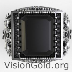 Onyx Ring Mens, Men's Engraved Ring, Sterling Silver Ring for