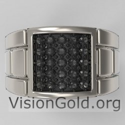 Mens black onyx ring with CZ setting - Signet pinky ring -