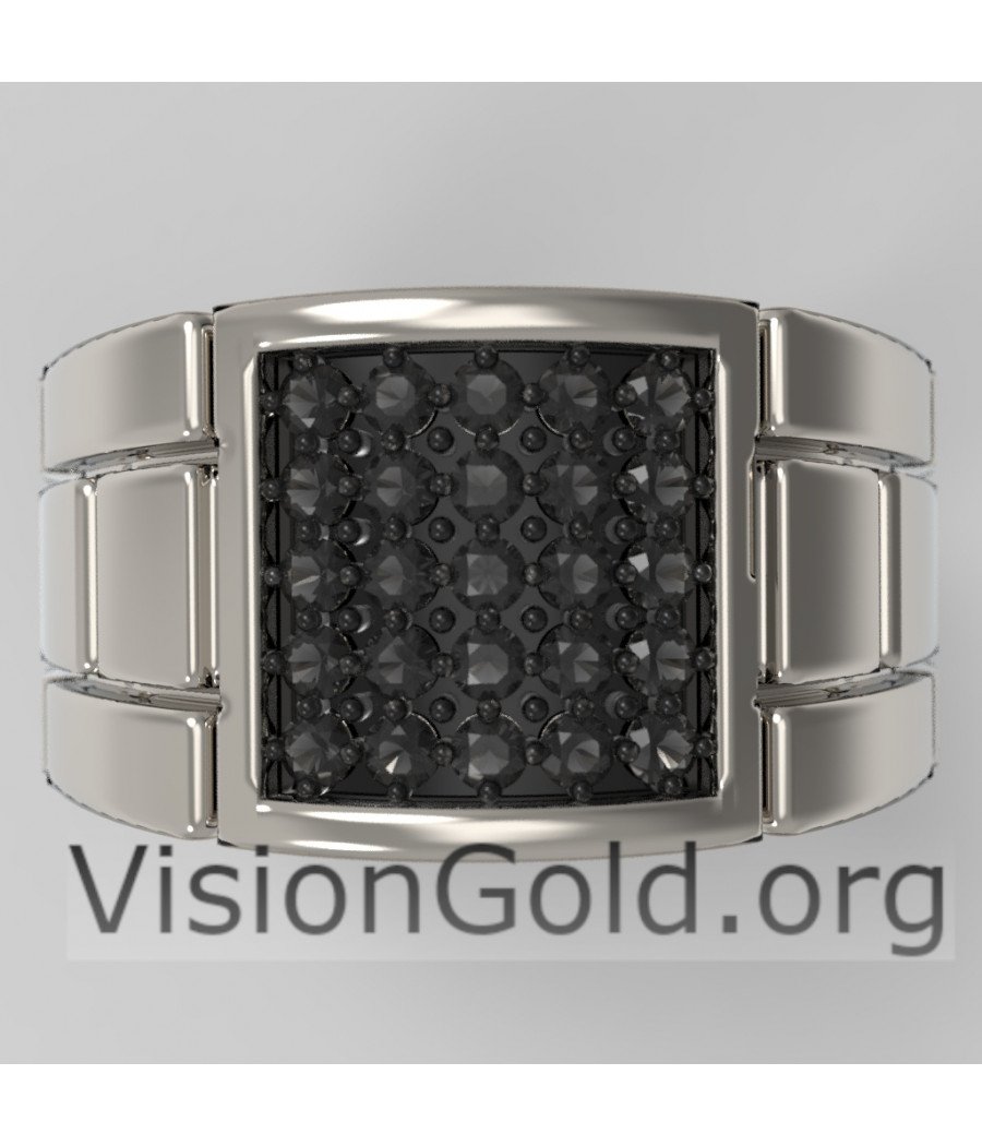 Mens black onyx ring with CZ setting - Signet pinky ring -