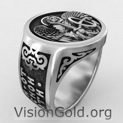 Элегантное православное мужское кольцо с Архангелом Михаилом 0664