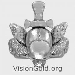 Ανδρικό Δαχτυλίδι Gothic Style Νεκροκεφαλή Με Φίδι Και Σπαθί