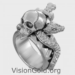 Ανδρικό Δαχτυλίδι Gothic Style Νεκροκεφαλή Με Φίδι Και Σπαθί