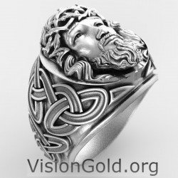 Jesus Christ Ring Christian Jewelry Religious Accessory Birthday Gift 925 Oxidized Sterling Silver Signet Ring 0669