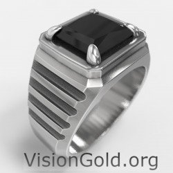 Anillo Moda Hombre Plata Con Piedra Negra-Anillos Hombre Visiongold® 0670