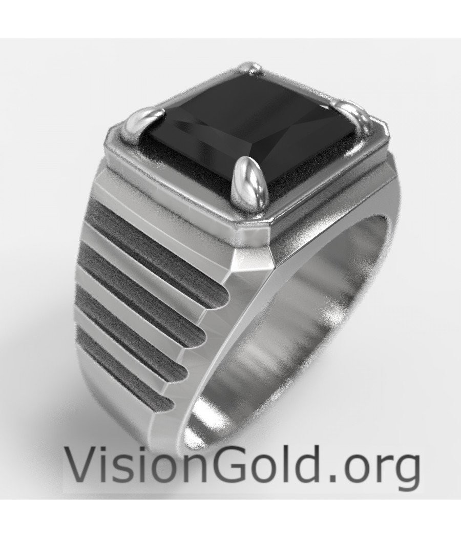 Anillo Moda Hombre Plata Con Piedra Negra-Anillos Hombre Visiongold® 0670