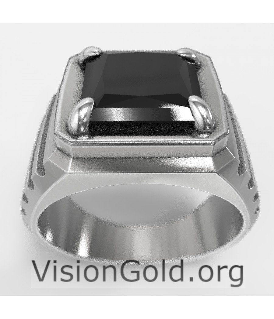 Anillo Moda Hombre Plata Con Piedra Negra-Anillos Hombre Visiongold® 0670