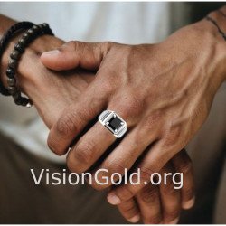 Anillo Moda Hombre Plata Con Piedra Negra-Anillos Hombre Visiongold® 0670