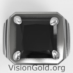 Anillo Moda Hombre Plata Con Piedra Negra-Anillos Hombre Visiongold® 0670