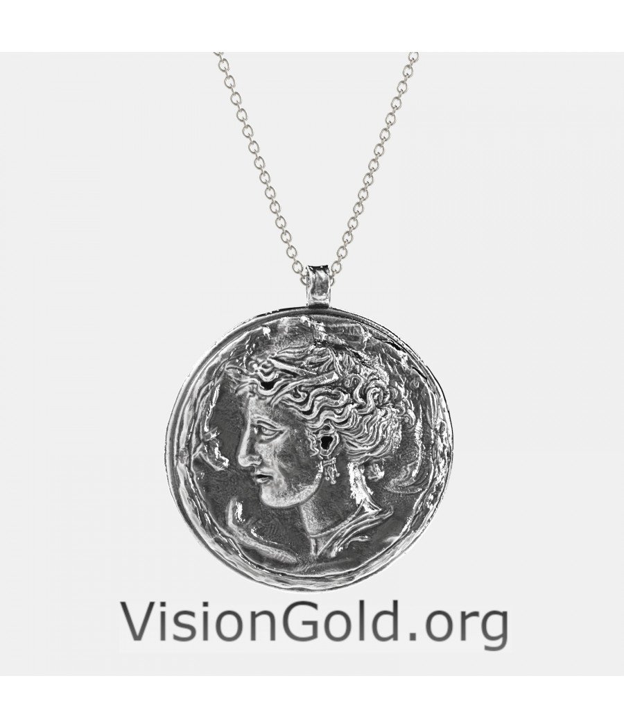 Collar Moneda Plata Unisex-Collar Largo Moneda Plata Visiongold® 0727