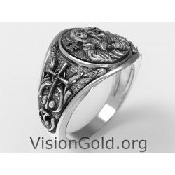 Anillo Chevalier de Plata Especial Hecho a Mano con Virgen María - Anillos de Hombre Visiongold® 0673