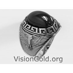 Anillo de plata hecho a mano para hombre con piedra negra ovalada grande - Anillos de hombre Visiongold® 0674