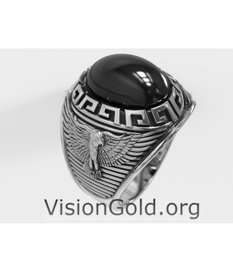 Anillo de plata hecho a mano para hombre con piedra negra ovalada grande - Anillos de hombre Visiongold® 0674