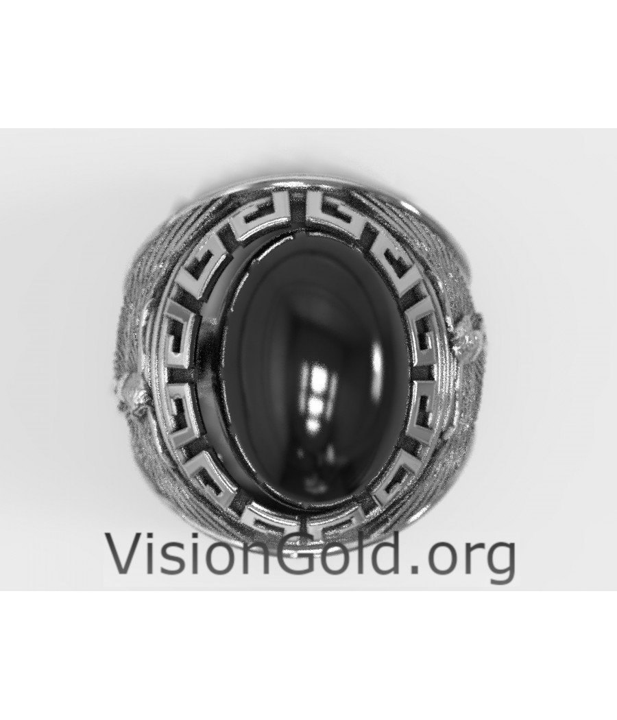 Anillo de plata hecho a mano para hombre con piedra negra ovalada grande - Anillos de hombre Visiongold® 0674