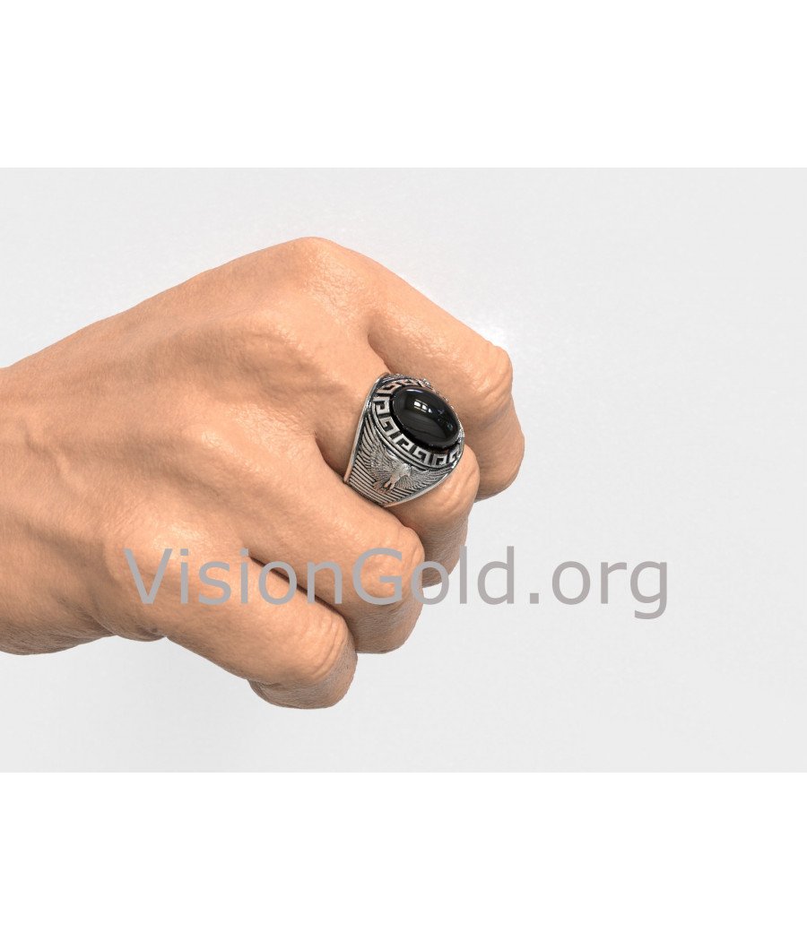 Anillo de plata hecho a mano para hombre con piedra negra ovalada grande - Anillos de hombre Visiongold® 0674