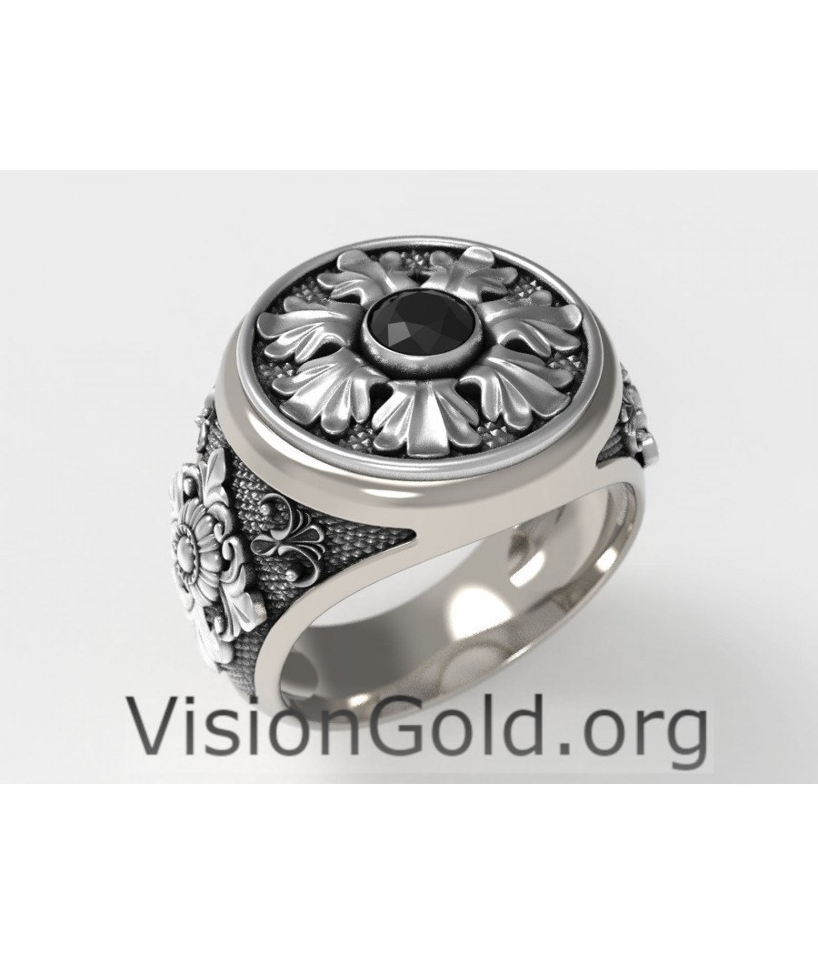 Δαχτυλίδι Ανδρικό Με Μαύρη Πέτρα-Ανδρικα Δαχτυλιδια Με Πετρα
