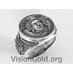 Gorgon Medusa Anillo motero de plata hecho a mano 0676