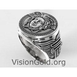 Gorgon Medusa Handmade Silver Biker Ring 0676