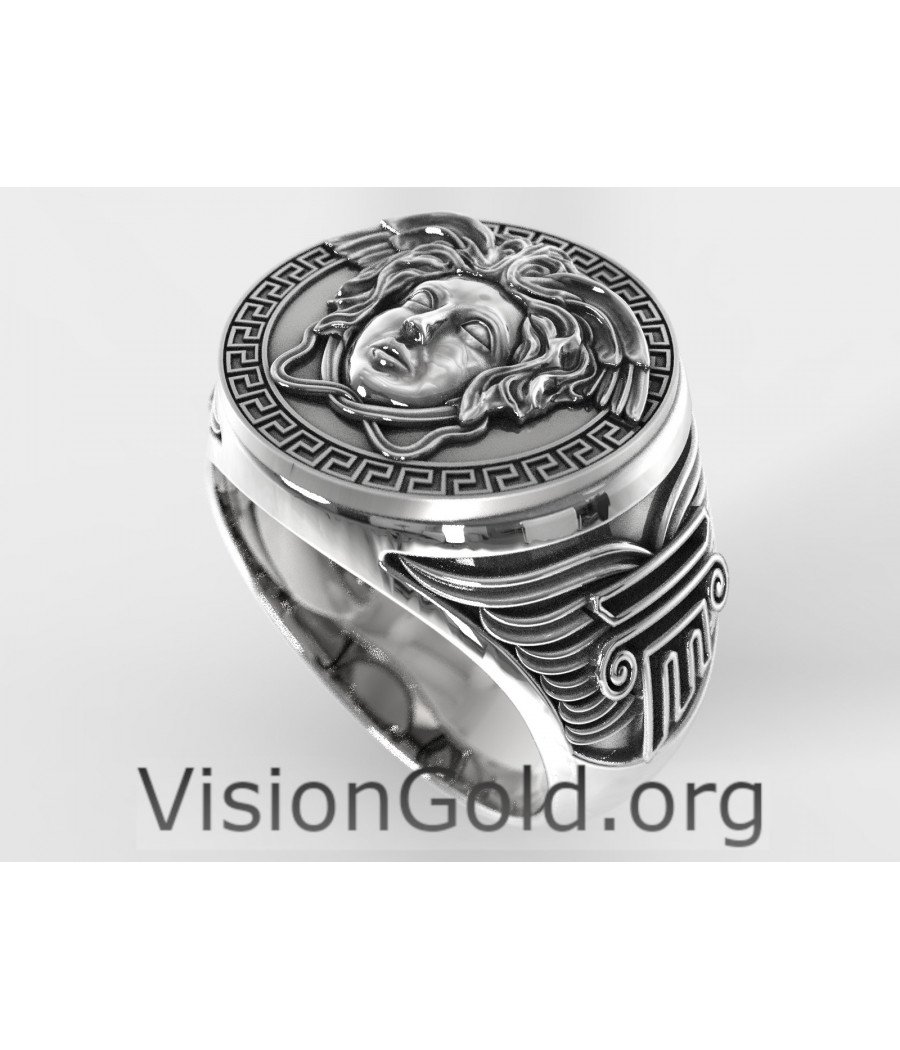 Gorgon Medusa Handmade Silver Biker Ring 0676