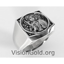 Ασημένιο Ανδρικό Δαχτυλίδι Αρχάγγελος Μιχαήλ-Δαχτυλίδια Με Τον