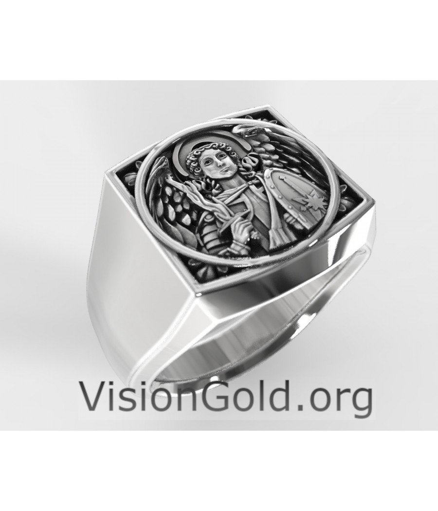 Ασημένιο Ανδρικό Δαχτυλίδι Αρχάγγελος Μιχαήλ-Δαχτυλίδια Με Τον