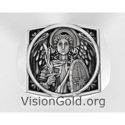 Ασημένιο Ανδρικό Δαχτυλίδι Αρχάγγελος Μιχαήλ-Δαχτυλίδια Με Τον