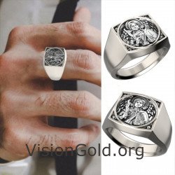 Ασημένιο Ανδρικό Δαχτυλίδι Αρχάγγελος Μιχαήλ-Δαχτυλίδια Με Τον