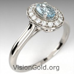 Premium Einstein-Ring mit ovalem Aquamarin und Diamanten im