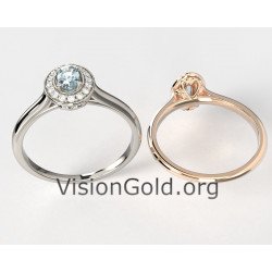 Premium Einstein-Ring mit ovalem Aquamarin und Diamanten im