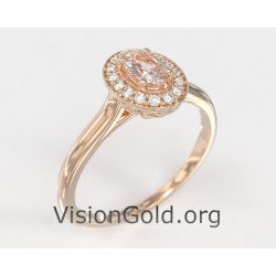 Μονόπετρο Δαχτυλίδι Με Οβάλ Μοργκανίτη Και Μπριγιάν Διαμάντια