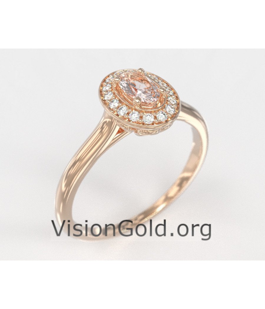 Μονόπετρο Δαχτυλίδι Με Οβάλ Μοργκανίτη Και Μπριγιάν Διαμάντια