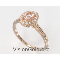 Μονόπετρο Δαχτυλίδι Με Οβάλ Μοργκανίτη Και Μπριγιάν Διαμάντια