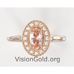 Anillo solitario de morganita ovalada y diamante brillante 1258a