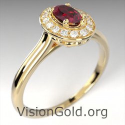 Impresionante anillo solitario premium para mujer con rubí y diamantes brillantes en oro de 18 quilates 1258b