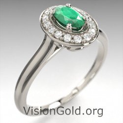 Премиальное женское кольцо с изумрудом и блестящим бриллиантом для свадебного предложения с одним камнем 1258c