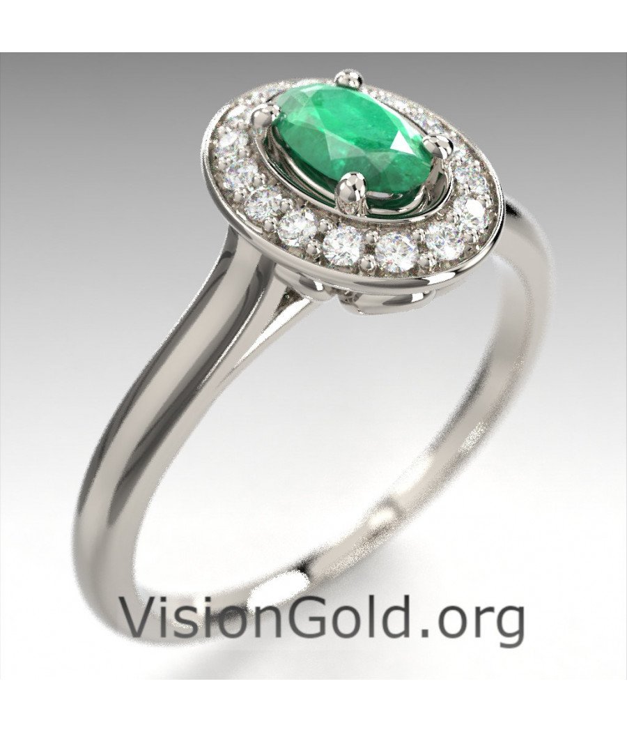 Premium Emerald & Diamond Promise Ring-Unique & Dainty Emerald