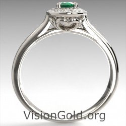 Premium Μονόπετρο Γυναικείο Δαχτυλίδι Με Σμαράγδι Και Μπριγιάν