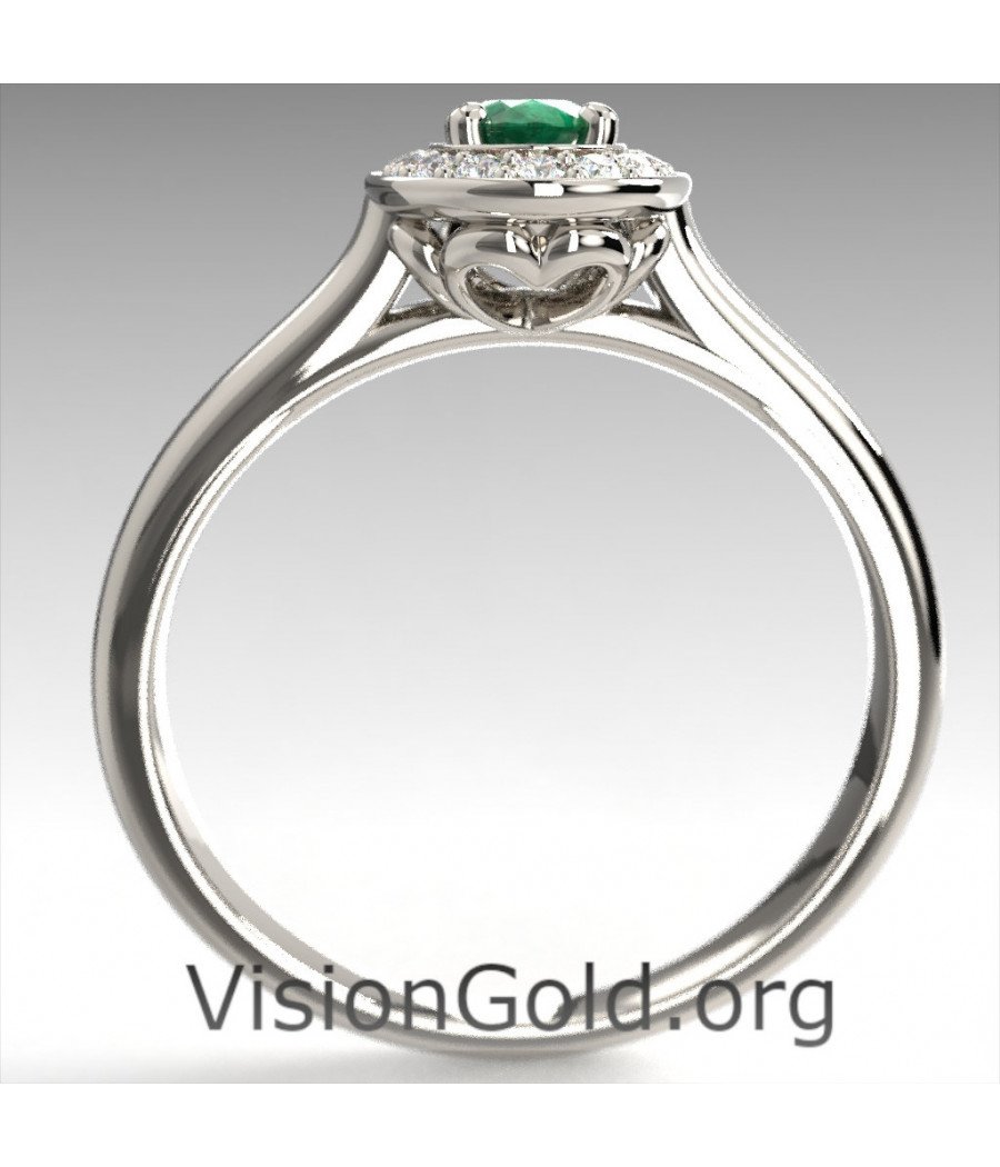 Premium Emerald & Diamond Promise Ring-Unique & Dainty Emerald