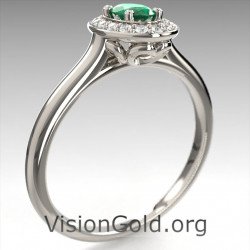 Premium Emerald & Diamond Promise Ring-Unique & Dainty Emerald