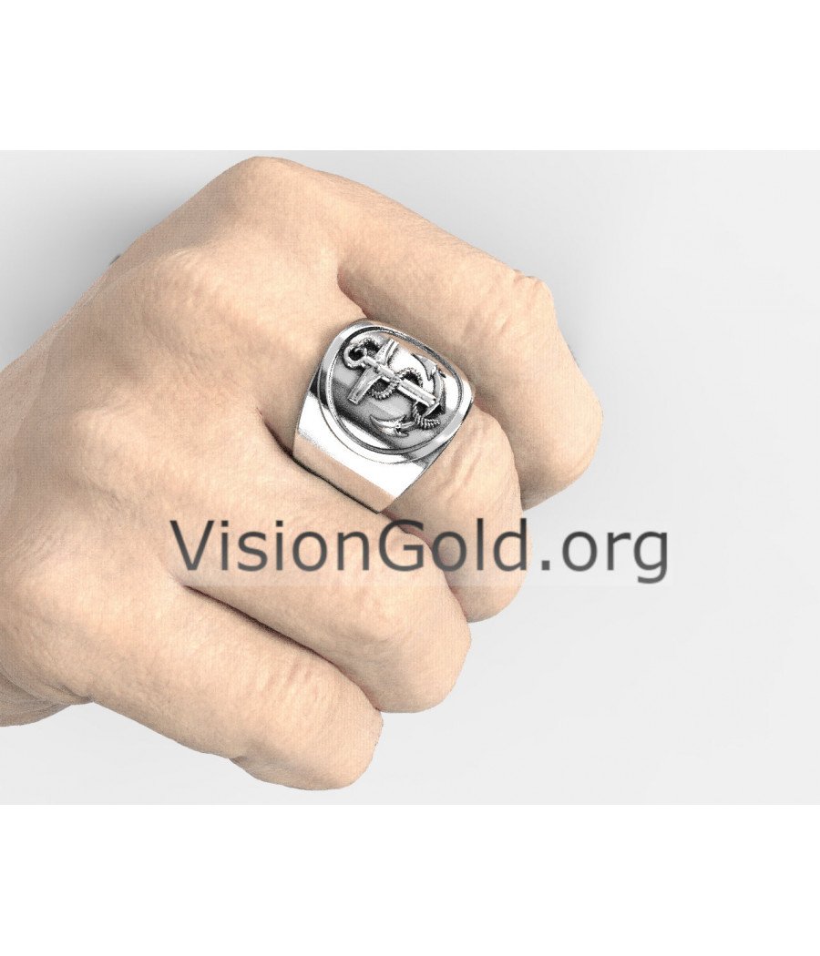 Ασημένιο Ανδρικό Δαχτυλίδι με Άγκυρα - Ασημένιο Ανδρικό