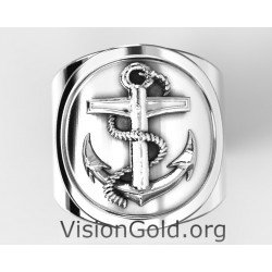 Ασημένιο Ανδρικό Δαχτυλίδι με Άγκυρα - Ασημένιο Ανδρικό